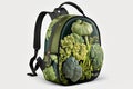 Daypack with green vegetable design. Shoulder Bag, casual daypack, women\'s small backpack, handbag, AI generative Royalty Free Stock Photo