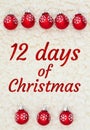 12 days of Christmas message with red snowflakes ornaments on beige sherpa