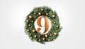The 12 days of christmas. 9th day festive wreath and text. 3D Rendering Royalty Free Stock Photo