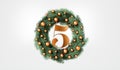 The 12 days of christmas. 5th day festive wreath and text. 3D Rendering Royalty Free Stock Photo