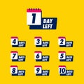 Days left with calendar badge for sale or retail. number of day left countdown promotion template. magenta and blue color. vector