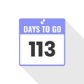 113 Days Left Countdown sales icon. 113 days left to go Promotional banner