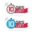 10 days left or to go sale countdown vector icons set, ten number remaining special offer promotion symbols banner for