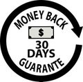 30 days money back guarantee label. Money back icon on white background. black 30 days money back guarantee sign. flat style Royalty Free Stock Photo