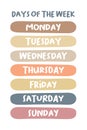 Days of The Week Educational Wall Art Poster