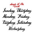 Days Of The Week By Hand. Hand Drawn Creative Calligraphy And Brush Pen Lettering, Design For Posters, Cards, And