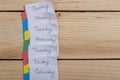 The days of the week - the paper stickers attached to the board is Royalty Free Stock Photo