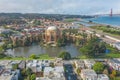 Daytime aerial photo of the Palace of Fine Arts, in San Francisco, California, USA. The Golden Gate Bridge is in the background. Royalty Free Stock Photo
