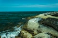 Daytime beach photography angle with large rocks, tourist attraction, Pattaya District