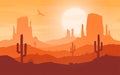 Daytime cartoon flat style desert landscape. Royalty Free Stock Photo