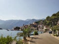 Daytime cityscape with sea and mountains in old town of Perast, Montenegro