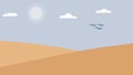 Daytime Desert Landscape: Sun, Birds, and Clouds Royalty Free Stock Photo