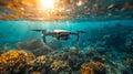 Daytime exploration of coral reefs using an underwater ROV. Royalty Free Stock Photo