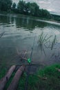 Daytime fishing in the summer on a pond.