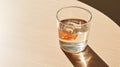 Daytime Glass Of Water With Ice Cubes On Wooden Table Royalty Free Stock Photo