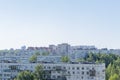 Daytime panorama of a Russian city with clear blue sky