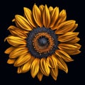 Hyperrealistic Illustration Of A Yellow Sunflower On A Black Background Royalty Free Stock Photo