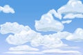 Daytime sky with layered cumulus clouds, illustration