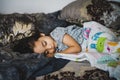 Daytime sleeping time of a toddler child. Little girl sleeping on the bed
