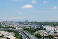 Daytime transportation and river with cargo ship in Bangkok city Royalty Free Stock Photo