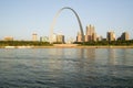 Daytime view of Gateway Arch (Gateway to the West) and skyline of St. Louis, Missouri at sunrise from East St. Louis, Illinois on