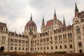 Daytime view of historical building of Hungarian Parliament, aka Orszaghaz, with typical symmetrical architecture and Royalty Free Stock Photo