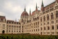 Daytime view of historical building of Hungarian Parliament, aka Orszaghaz, with typical symmetrical architecture and Royalty Free Stock Photo