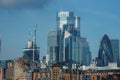 Daytime Skyline of London's Financial District with Iconic Gherkin Building Royalty Free Stock Photo