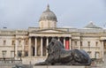 National Gallery and a lion statue, Trafalgar Square, London, UK Royalty Free Stock Photo