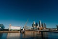 Daytime view at the waterfront in Puerto Madero with the Puente de la Mujer, Buenos Aires, Argentina. Royalty Free Stock Photo