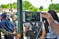 Dayton, Ohio, United States 05/30/2020 people live streaming a black lives matter rally on social media
