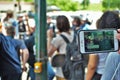 Dayton, Ohio, United States 05/30/2020 people live streaming a black lives matter rally on social media