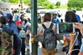 Dayton, Ohio, United States 05/30/2020 people live streaming a black lives matter rally on social media