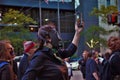 Dayton, Ohio, United States 05/30/2020 people live streaming a black lives matter rally on social media