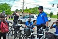 Dayton, Ohio United States 05/30/2020 police officers putting on gas masks preparing to deploy OC pepper spray and tear gas at a