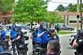 Dayton, Ohio United States 05/30/2020 police officers putting on gas masks preparing to deploy OC pepper spray and tear gas at a