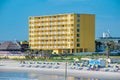 Panoramic view of colorful hotel from Main Street Pier..