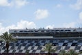 Daytona 500 racetrack on a sunny day in the summer.
