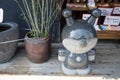 Dazaifu, Japan - May 14, 2017 : Baikinman, the main antagonist from popular anime Anpanman, granite stone sculpture standing