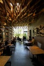 Dazaifu, Japan - May 14, 2017 :Interior design of iconic Starbucks coffee store in Dazaifu with customers, design by Kengo Kuma Royalty Free Stock Photo