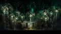 A dazzling array of green and silver fireworks cascading like a waterfall, against a deep black backdrop Royalty Free Stock Photo