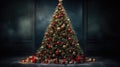 dazzling beauty of a fully decorated Christmas tree with gifts Christmas card Xmas tree Merry Christmas