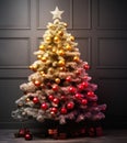 dazzling beauty of a fully decorated Christmas tree with gifts Christmas card Xmas tree Merry Christmas