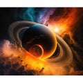 A dazzling and captivating painting of a giant planet featuring rings of light dust and gas in vibrant hues. Zodiac Royalty Free Stock Photo