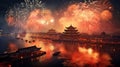 Dazzling Chinese New Year Fireworks Spectacle Royalty Free Stock Photo