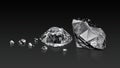 Dazzling diamond and diamond broken on black background. 3D render Royalty Free Stock Photo