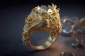 A dazzling diamond gold ring with intricate carvings