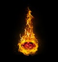 Dazzling diamond red, on fire on black background Royalty Free Stock Photo