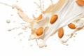 Dazzling Display: Almonds Plunging into Milky Delight