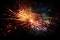 A dazzling display of red and blue fireworks sparkle, illuminating the night sky with vibrant bursts of color. Generative Ai Royalty Free Stock Photo